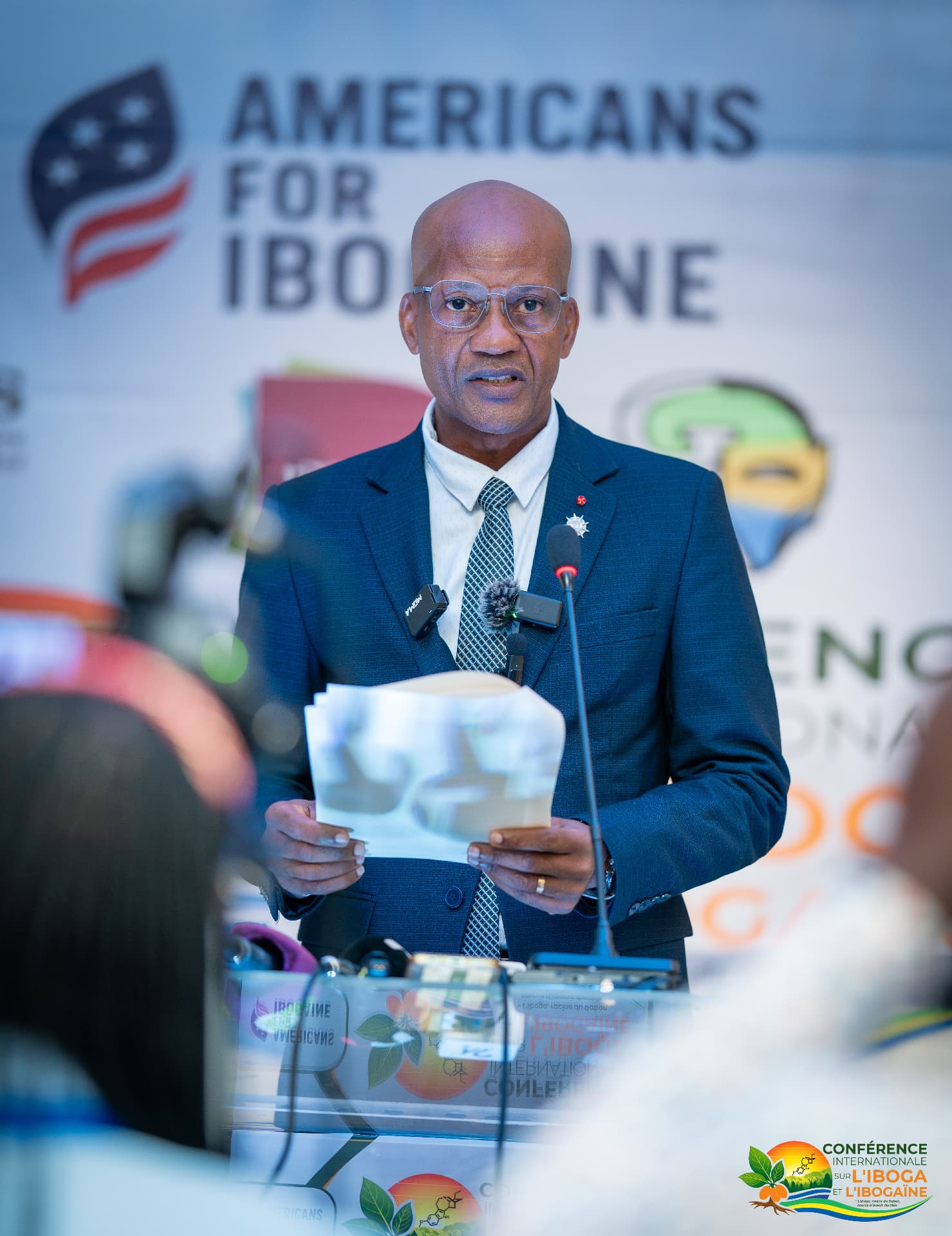 Gabonese official delivering remarks at the conference